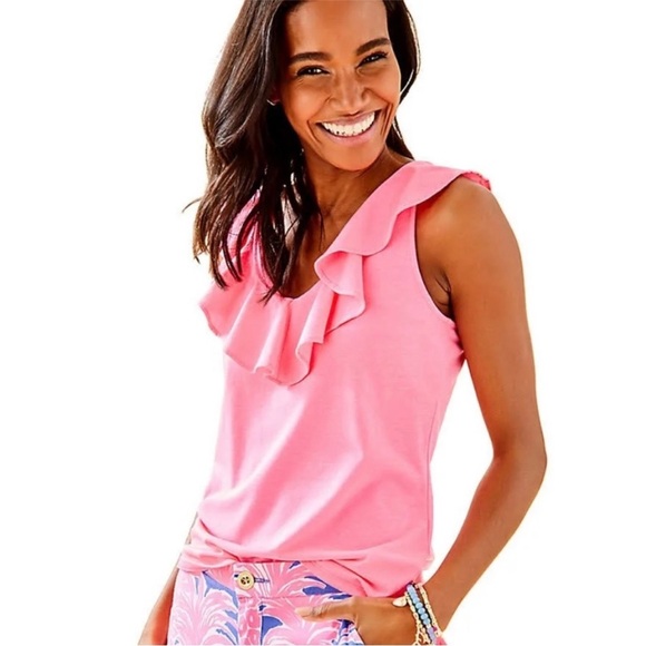 Lilly Pulitzer Alessa Top Pink Sunset Ruffle Tank Small - Picture 9 of 9